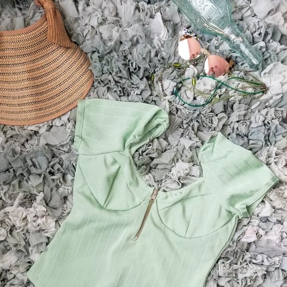 ASOS Other - NWT ASOS Swim Glam Sage Bandage Zip Front Swimsuit